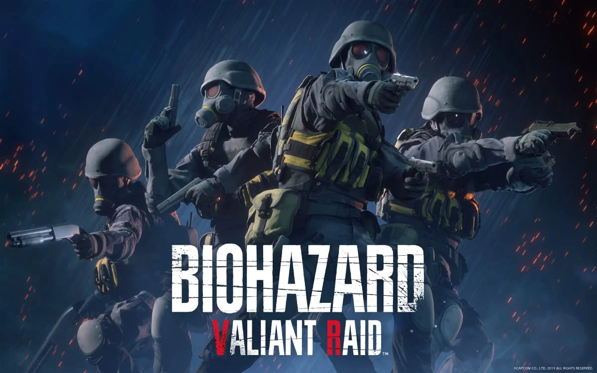 Umbrella U.S.S. 요원 4명을 보여주는 BIOHAZARD VALIANT RAID 공식 키 아트